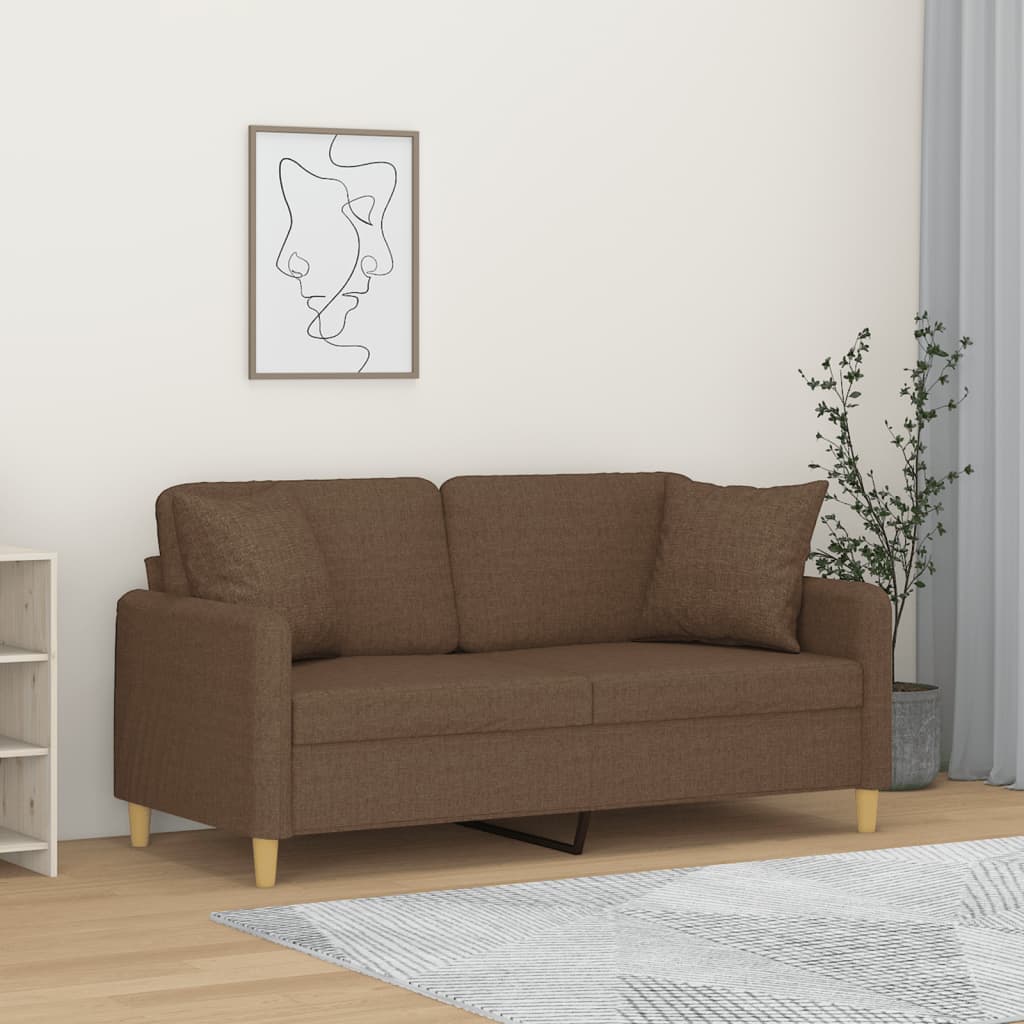 Canapé 2 places avec oreillers décoratifs marron 140 cm tissu - XIOS