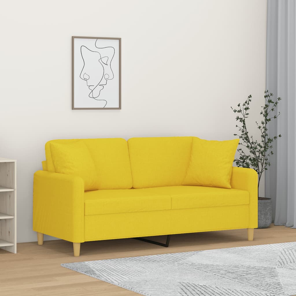 Canapé 2 places avec oreillers jaune clair 140 cm tissu - XIOS