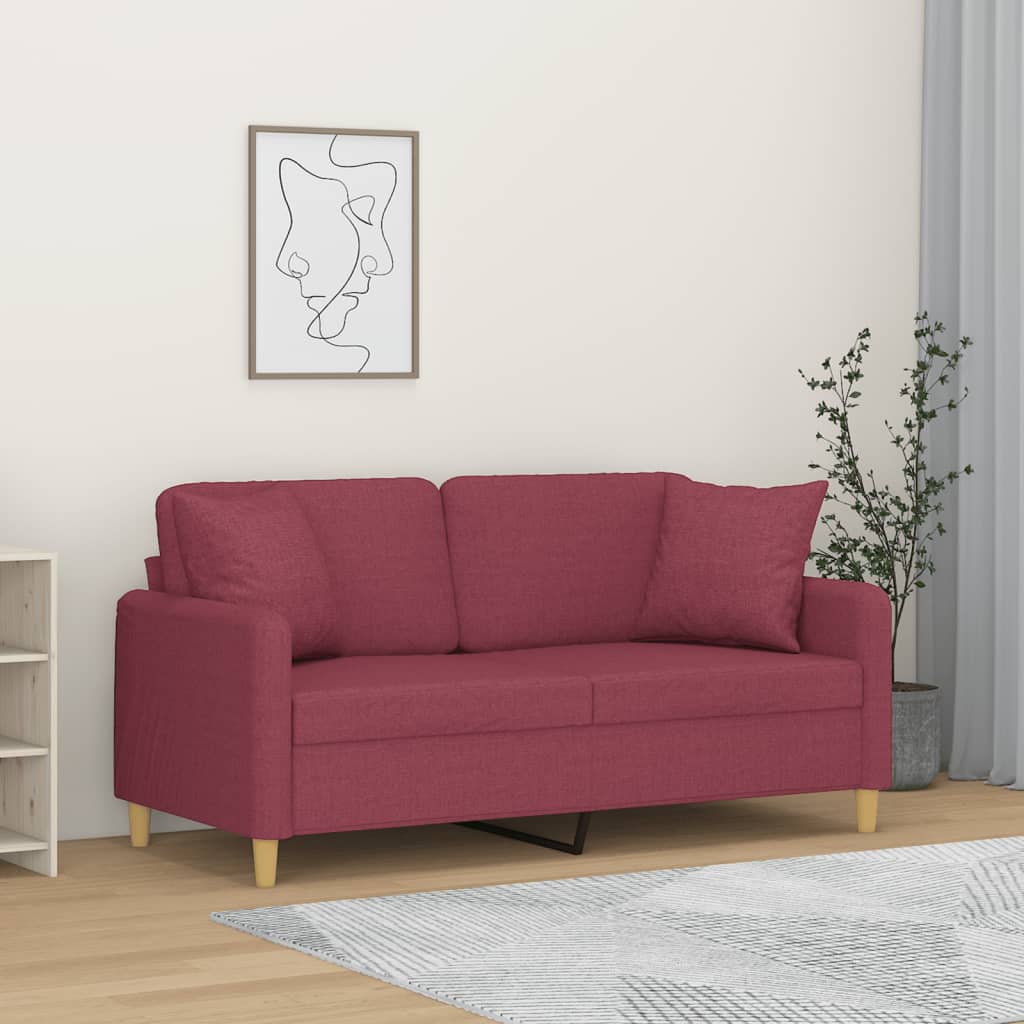 Canapé 2 places avec oreillers bordeaux 140 cm tissu - XIOS
