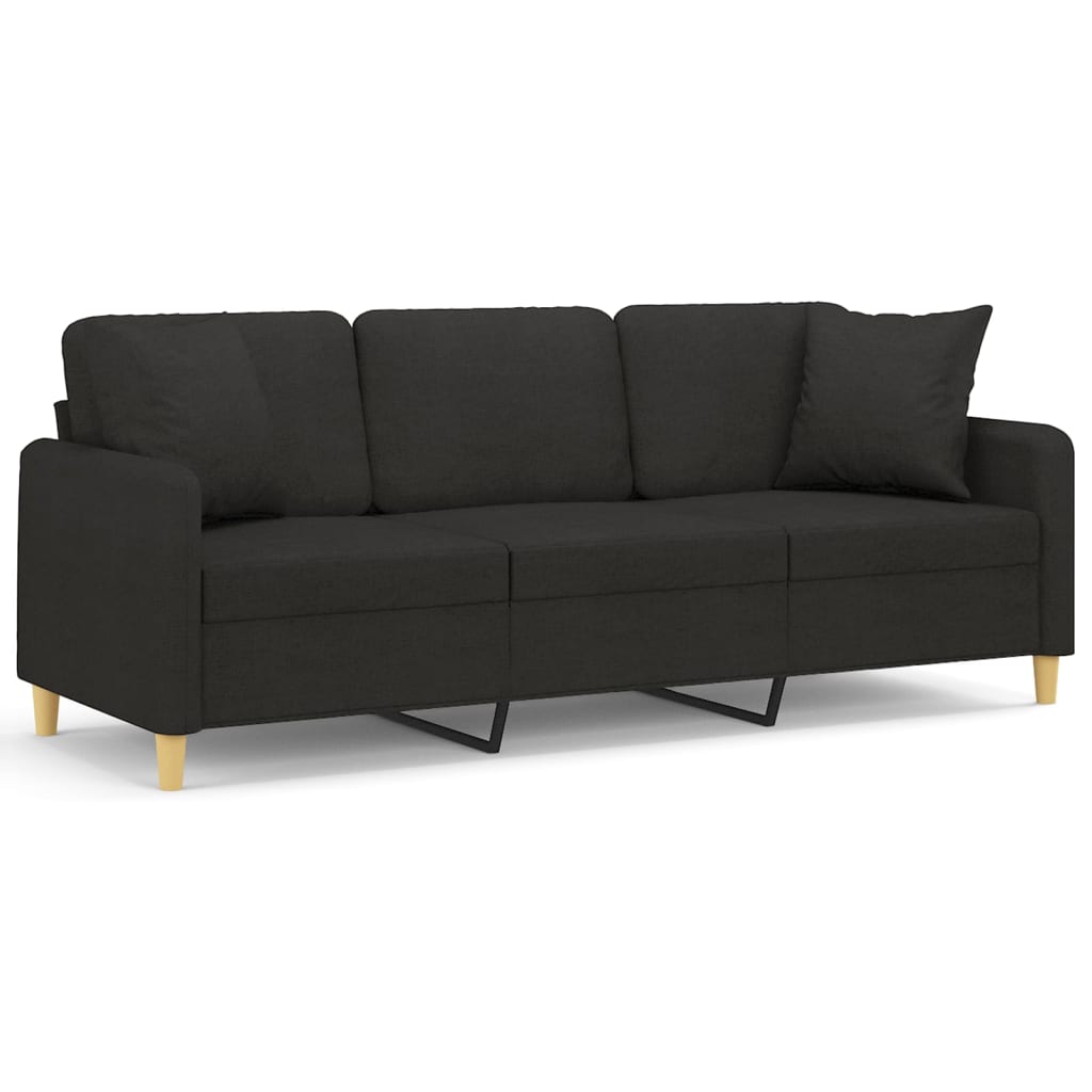 Canapé 3 places avec oreillers décoratifs noir 180 cm tissu - XIOS
