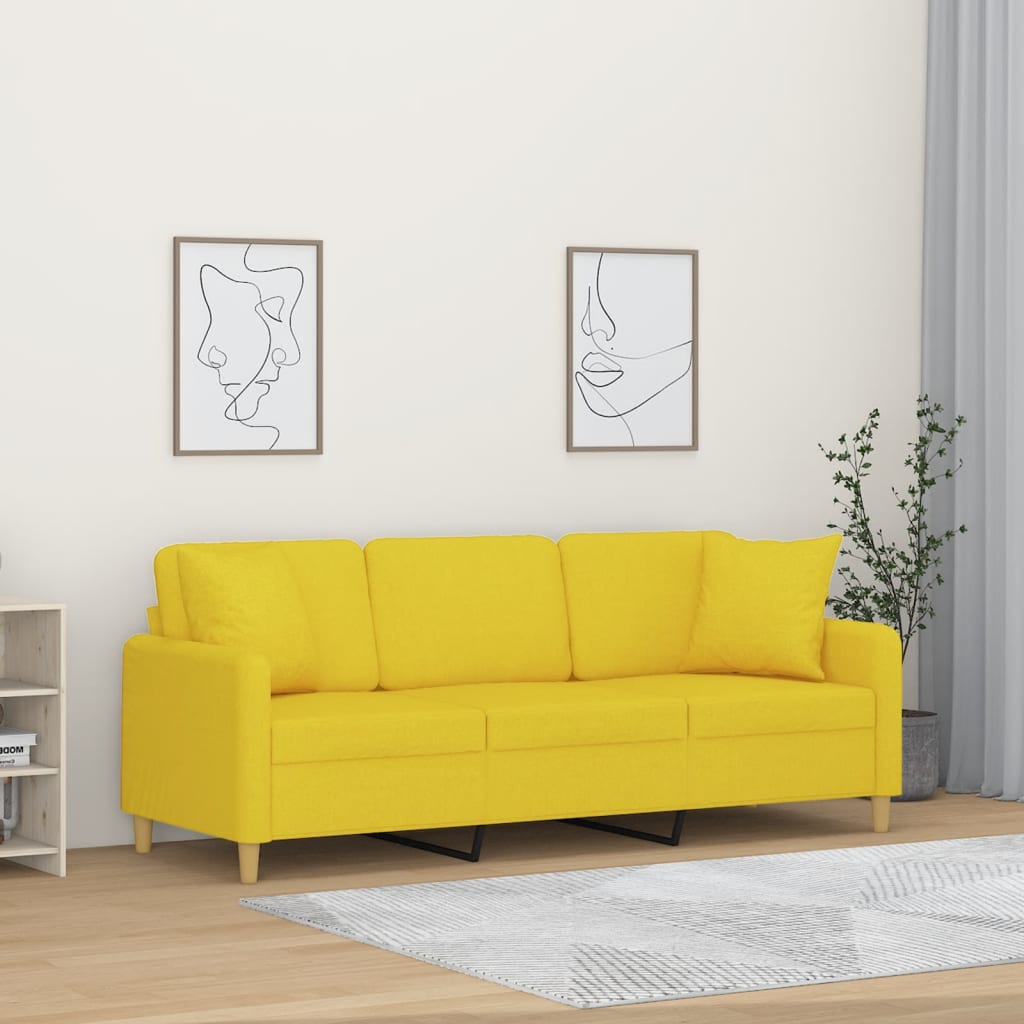 Canapé 3 places avec oreillers jaune clair 180 cm tissu - XIOS