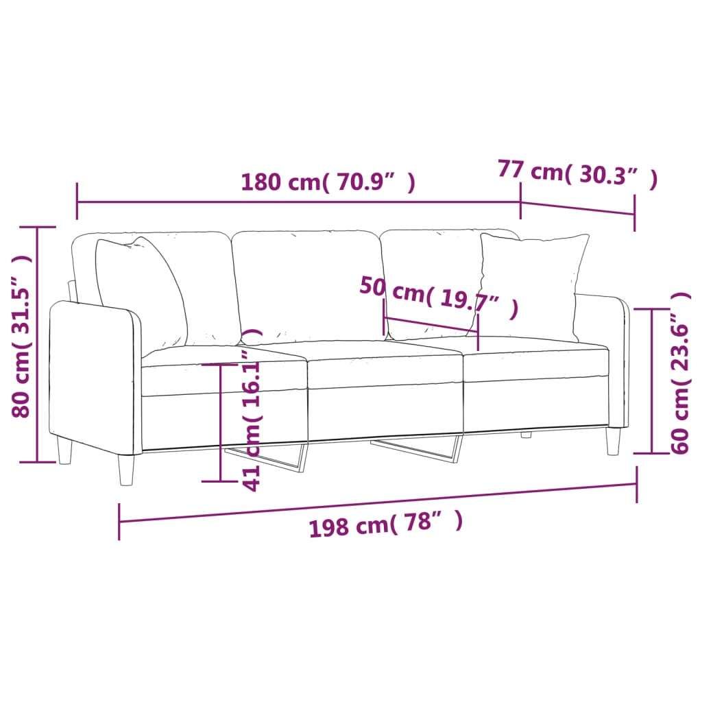 Canapé 3 places avec oreillers décoratifs taupe 180 cm tissu - XIOS
