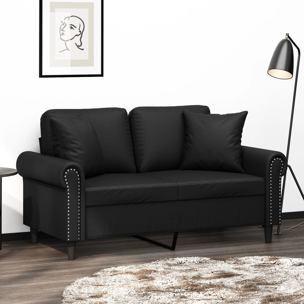 Canapé 2 places avec oreillers décoratifs noir 120cm similicuir - XIOS