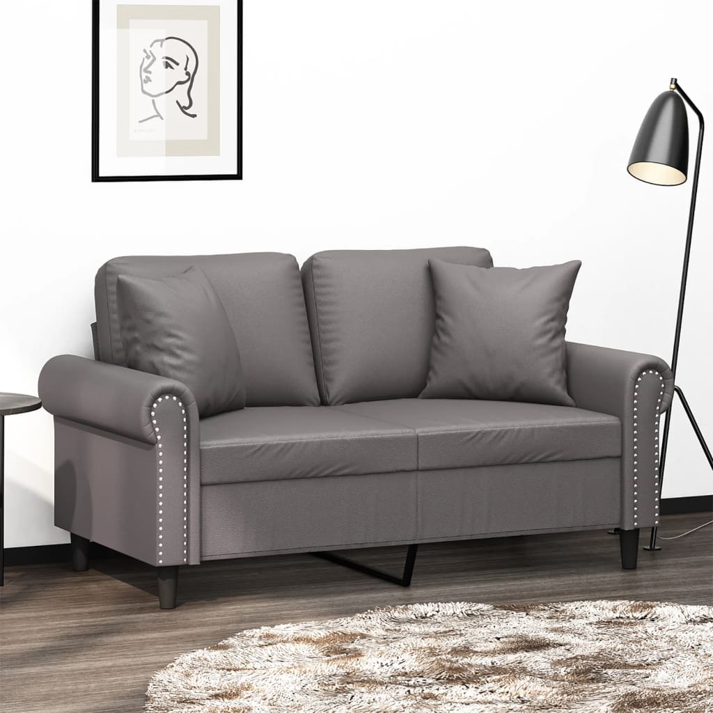 Canapé 2 places avec oreillers gris 120 cm similicuir - XIOS