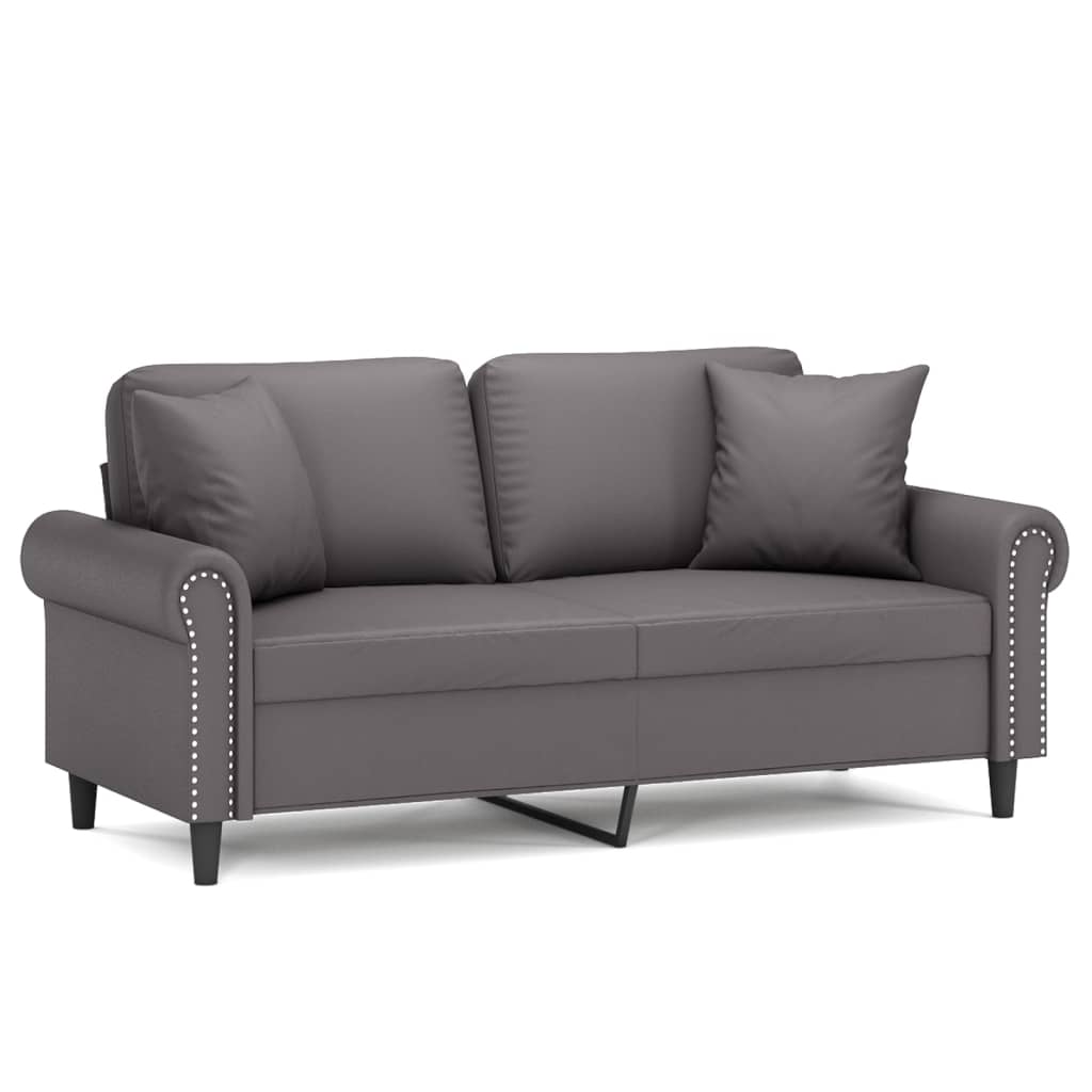 Canapé 2 places avec oreillers décoratifs gris 140cm similicuir - XIOS