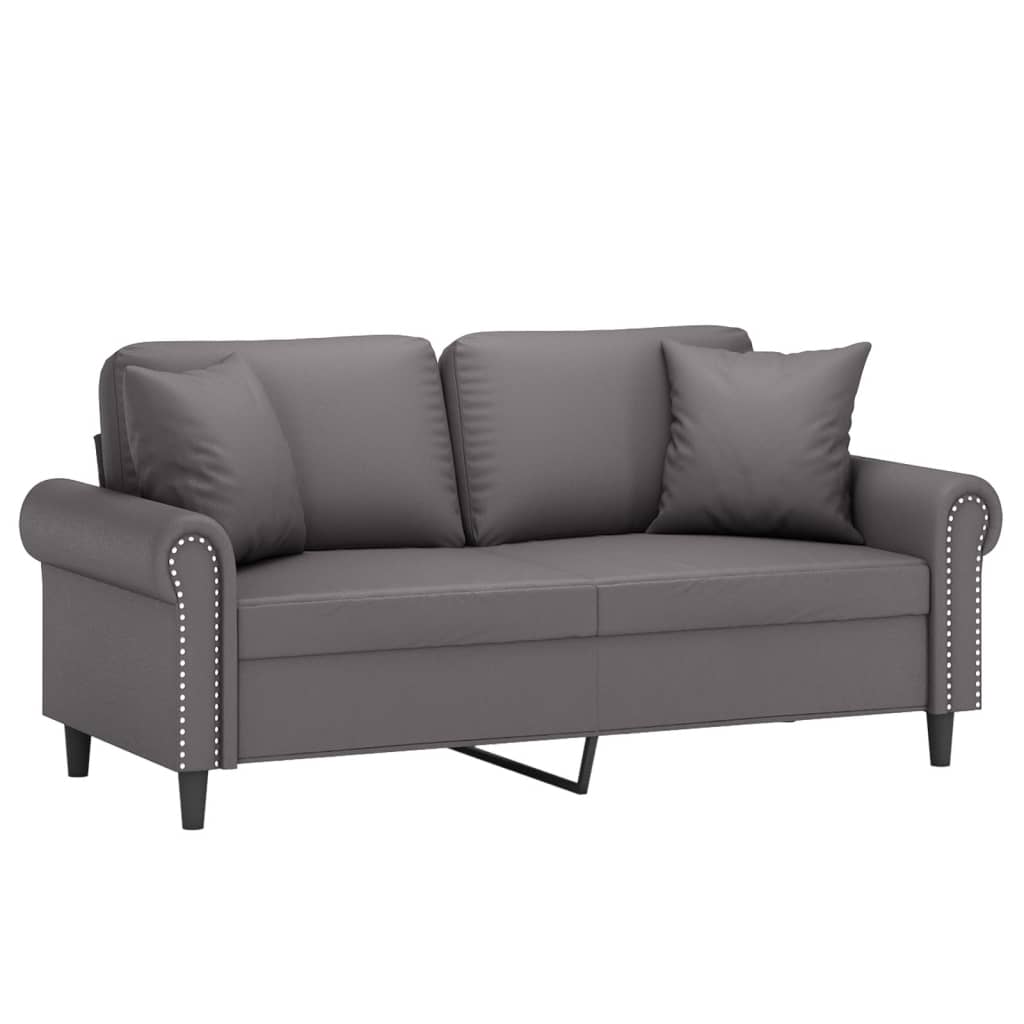 Canapé 2 places avec oreillers décoratifs gris 140cm similicuir - XIOS