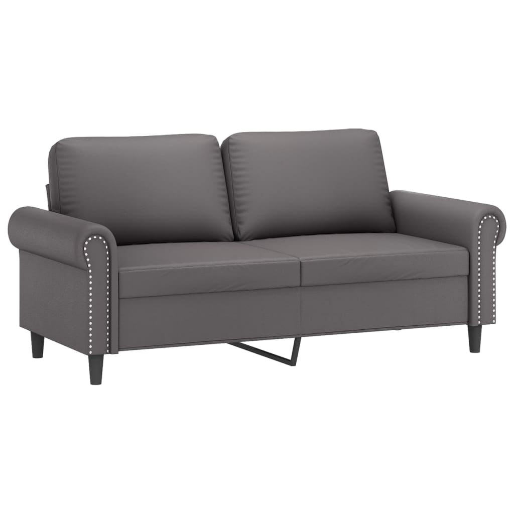 Canapé 2 places avec oreillers décoratifs gris 140cm similicuir - XIOS
