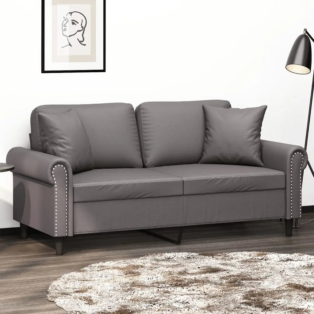 Canapé 2 places avec oreillers décoratifs gris 140cm similicuir - XIOS