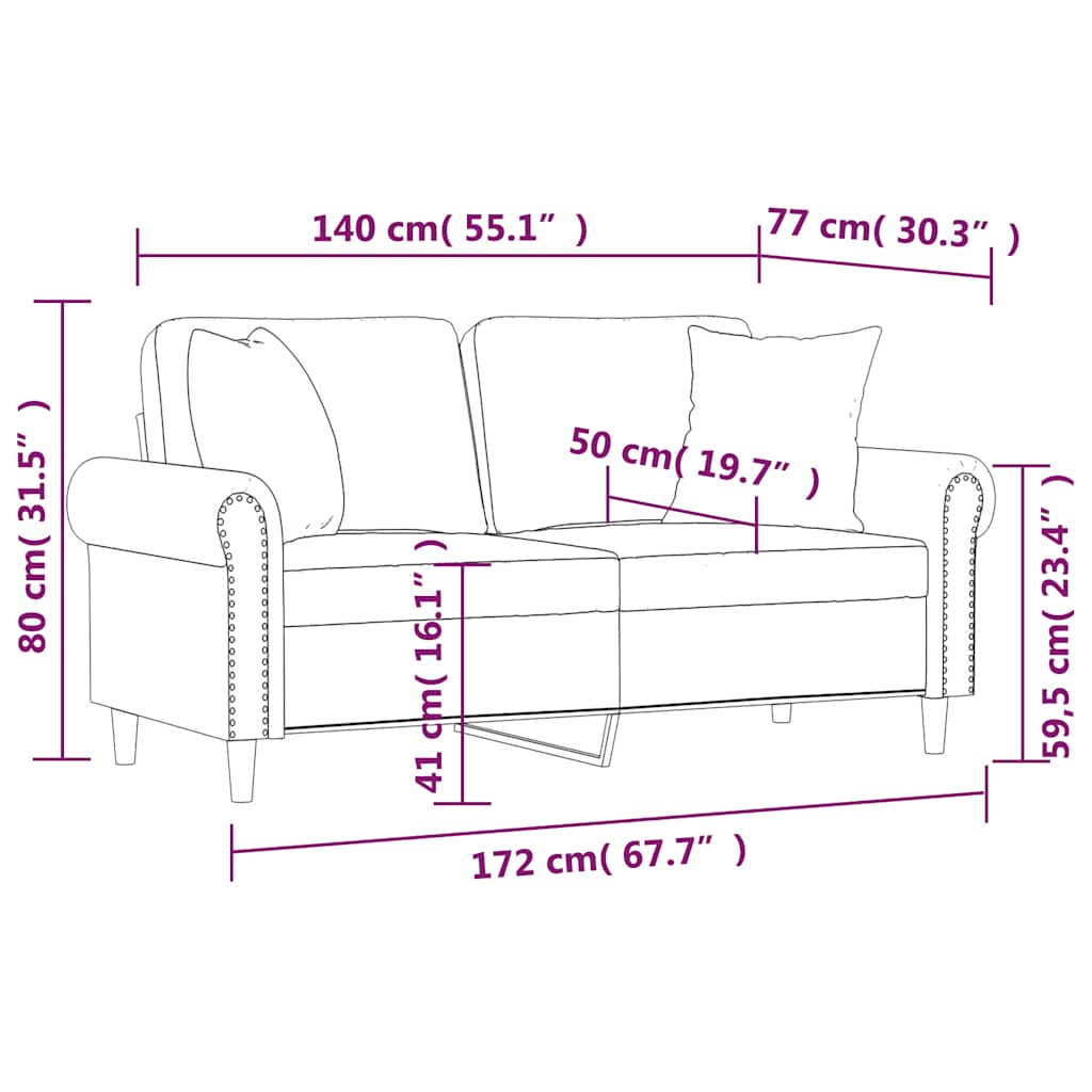 Canapé 2 places avec oreillers bordeaux 140 cm similicuir - XIOS