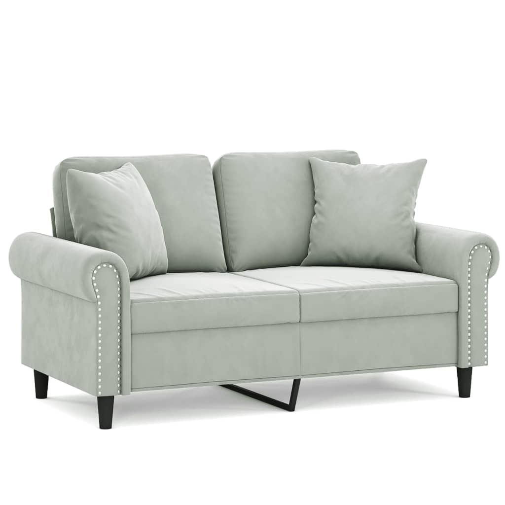 Canapé 2 places avec oreillers gris clair 120 cm velours - XIOS