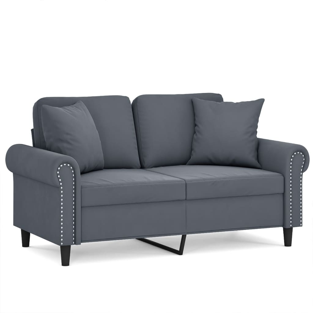 Canapé 2 places avec oreillers gris foncé 120 cm velours - XIOS