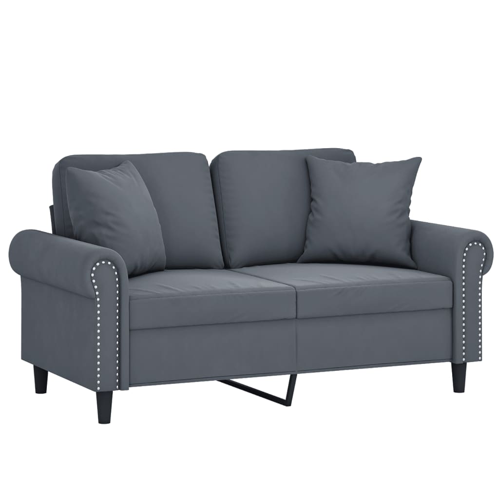 Canapé 2 places avec oreillers gris foncé 120 cm velours - XIOS