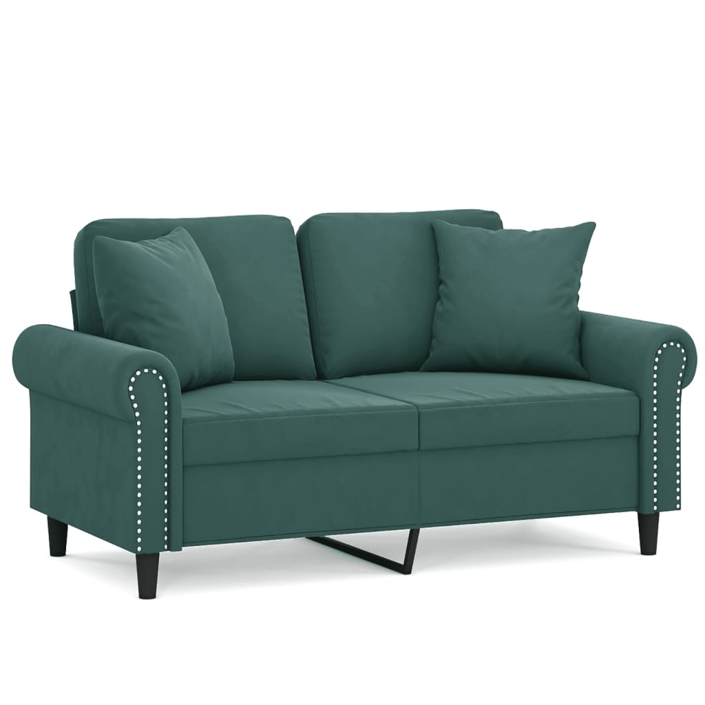 Canapé 2 places avec oreillers vert foncé 120 cm velours - XIOS
