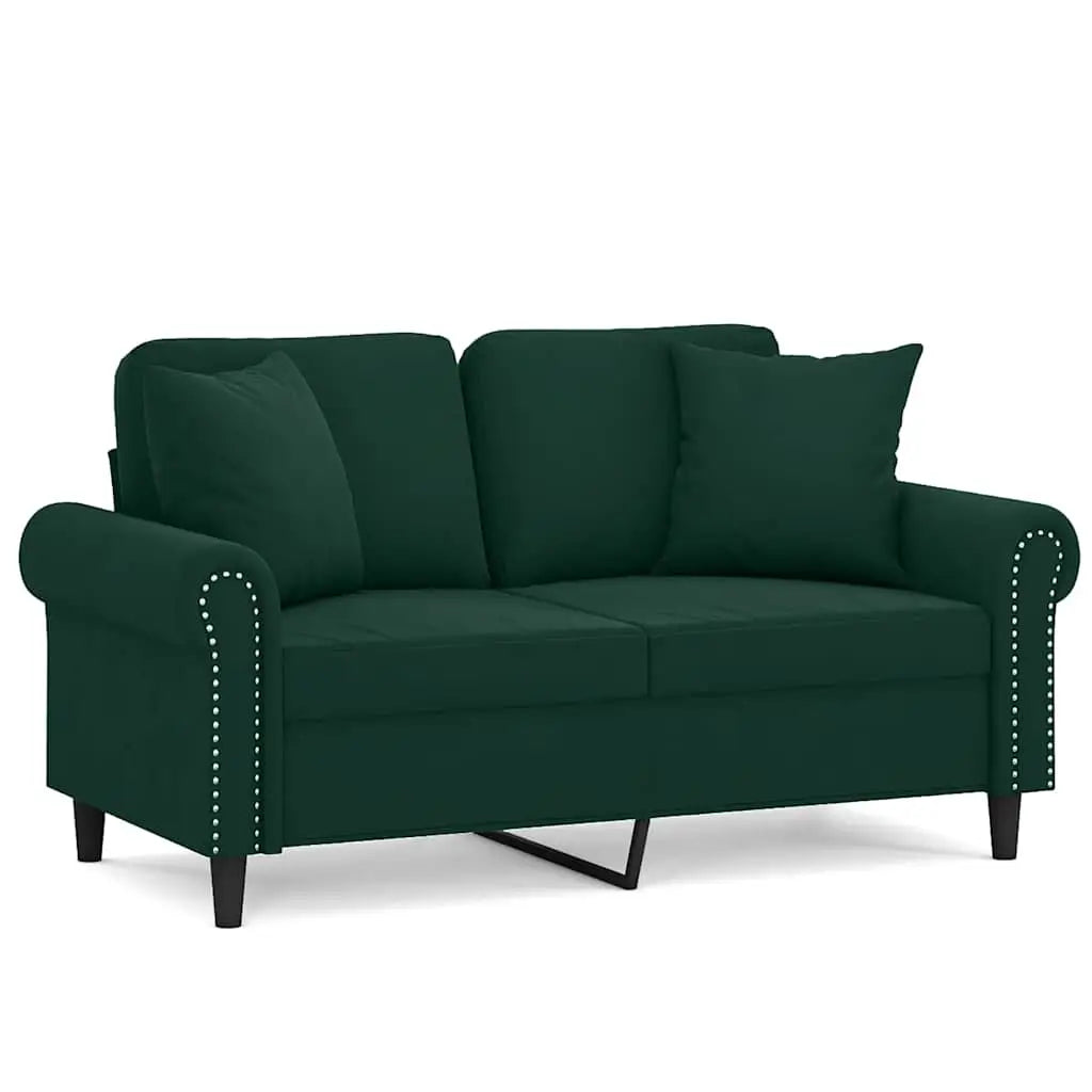 Canapé 2 places avec oreillers vert foncé 120 cm velours - XIOS