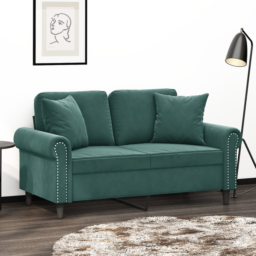 Canapé 2 places avec oreillers vert foncé 120 cm velours - XIOS