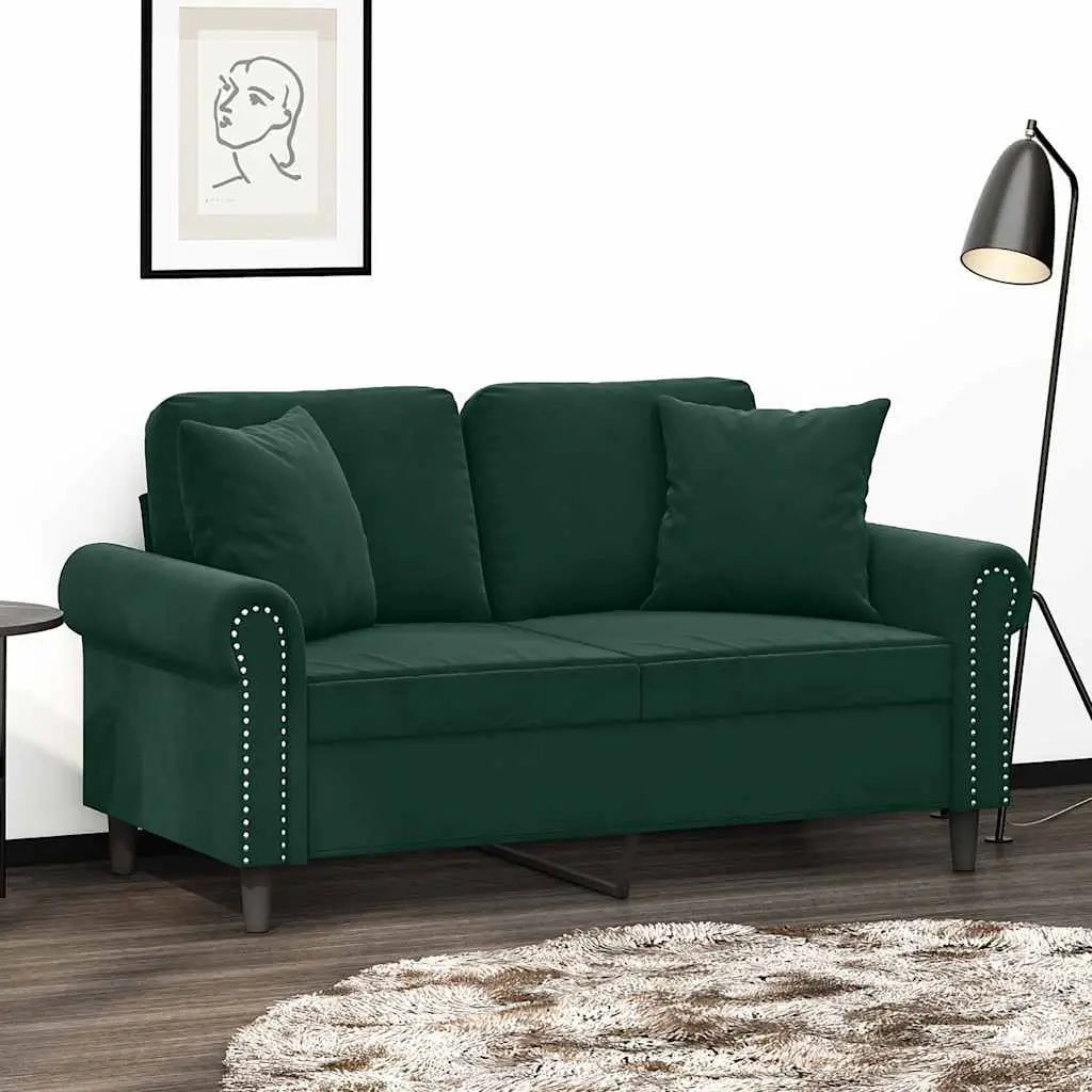 Canapé 2 places avec oreillers vert foncé 120 cm velours - XIOS