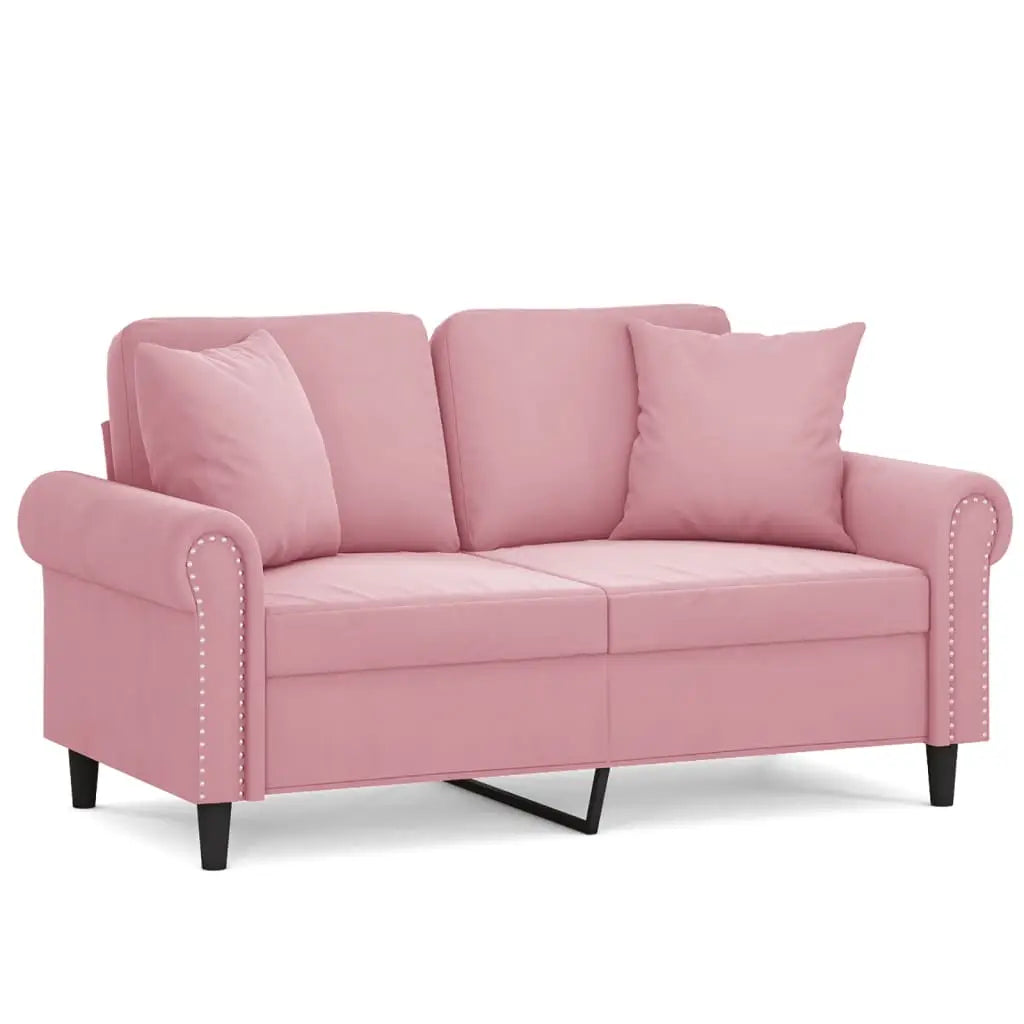 Canapé 2 places avec oreillers décoratifs rose 120 cm velours - XIOS