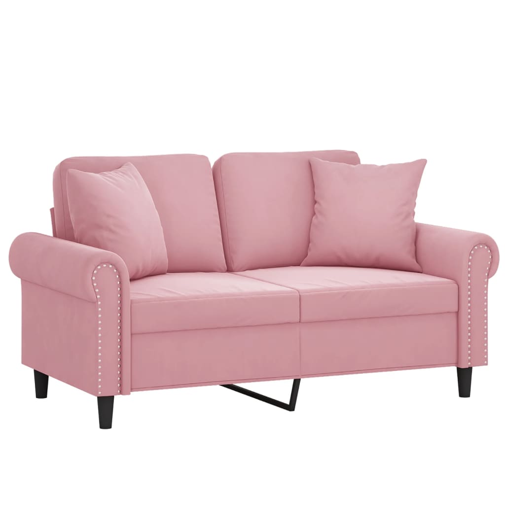 Canapé 2 places avec oreillers décoratifs rose 120 cm velours - XIOS