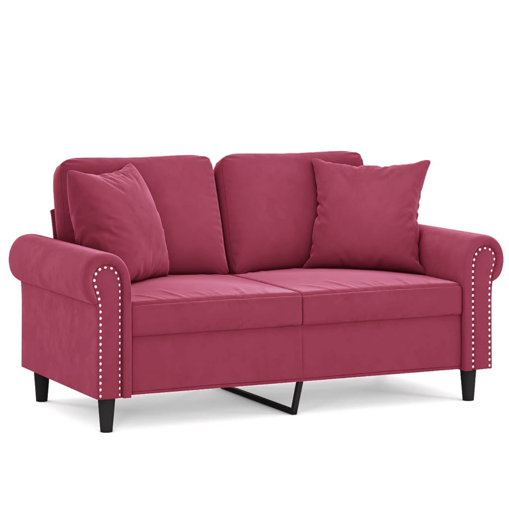 Canapé 2 places avec oreillers bordeaux 120 cm velours - XIOS