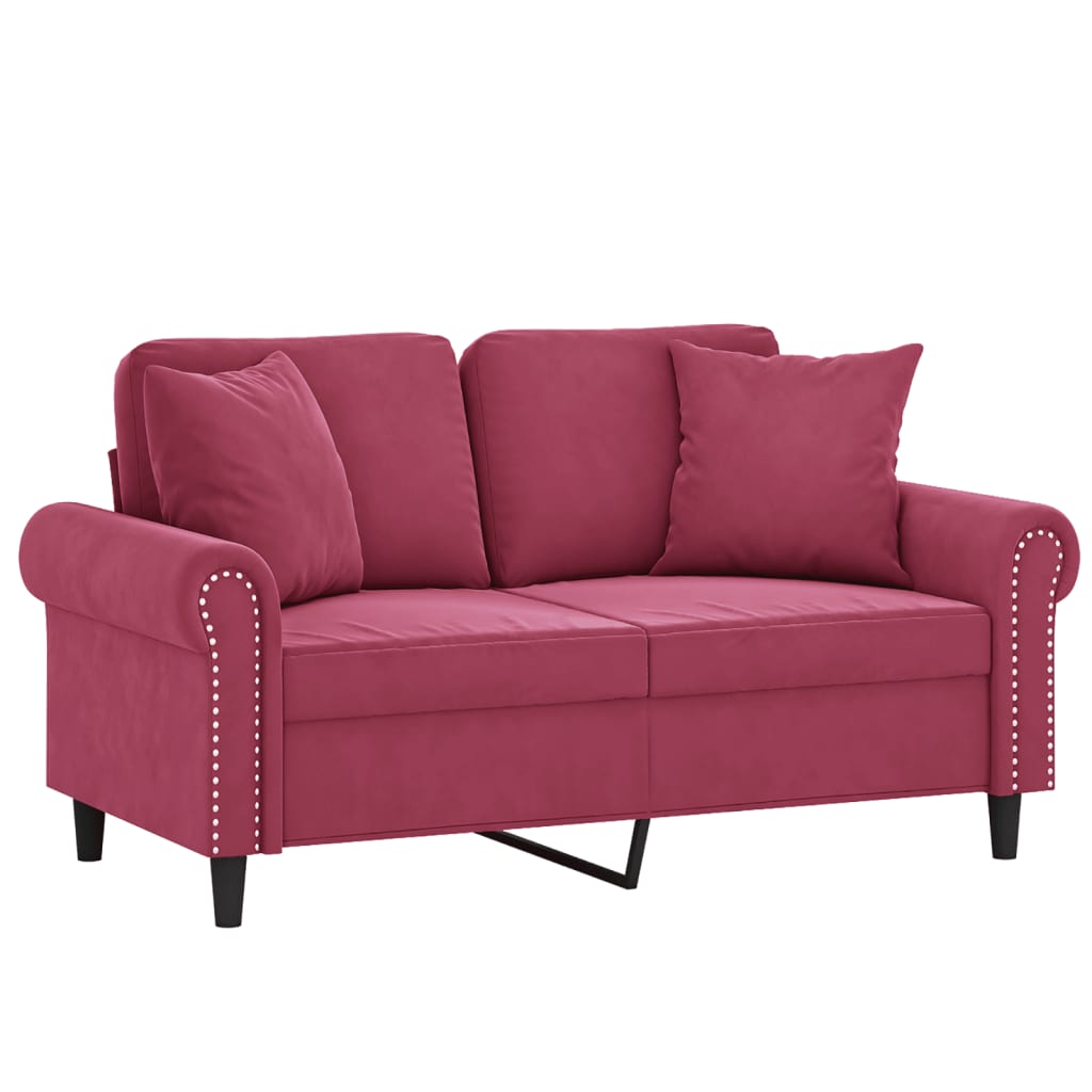 Canapé 2 places avec oreillers bordeaux 120 cm velours - XIOS