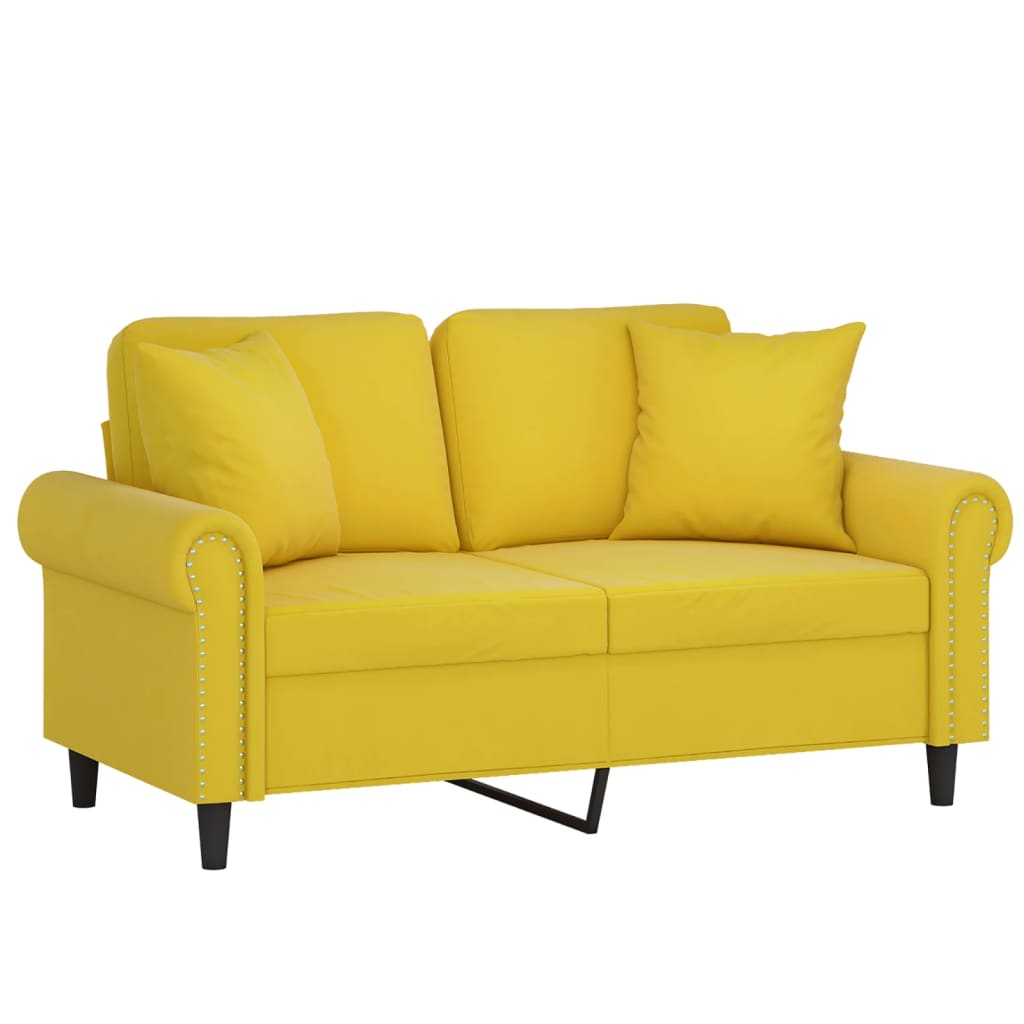 Canapé 2 places avec oreillers décoratifs jaune 120 cm velours - XIOS