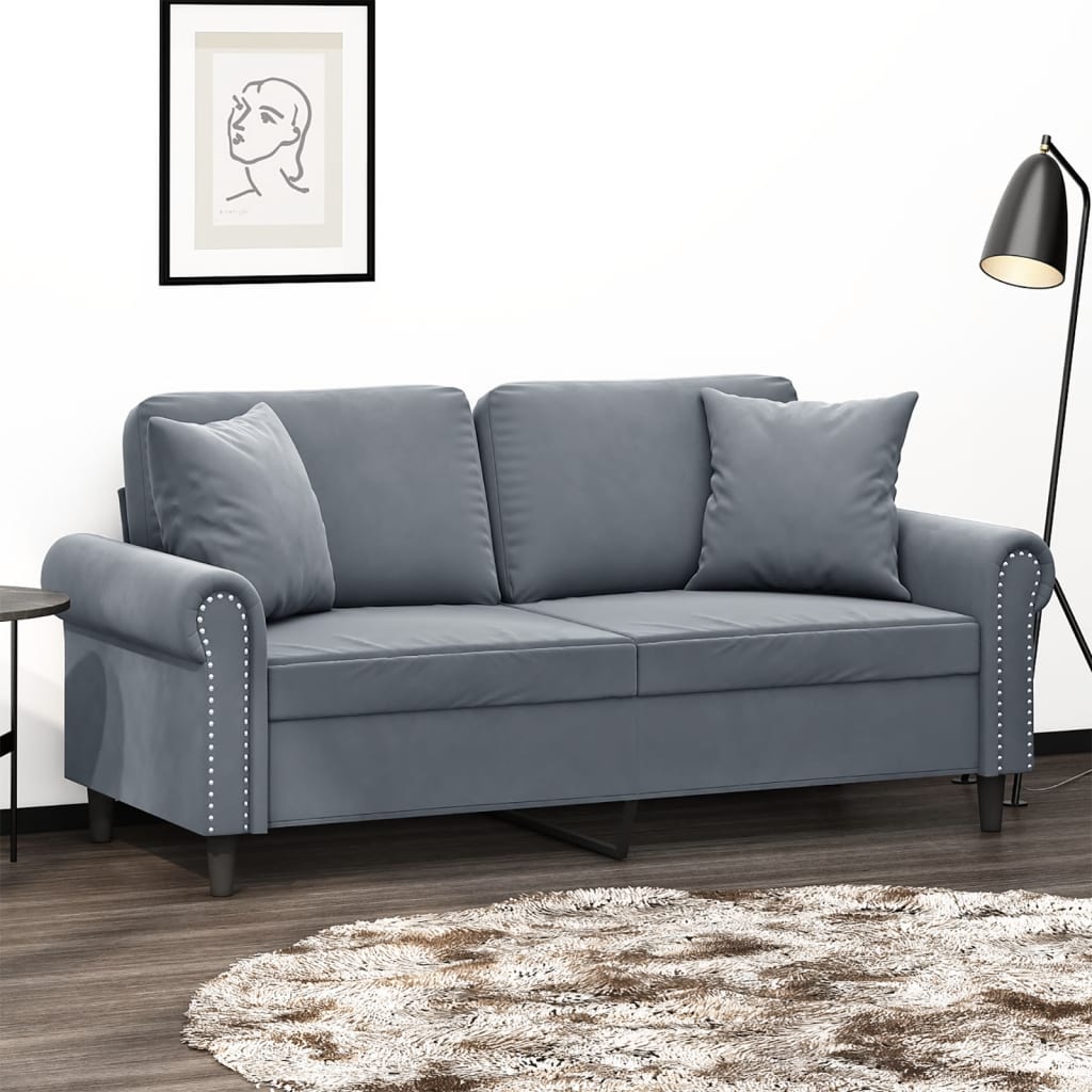 Canapé 2 places avec oreillers gris foncé 140 cm velours - XIOS