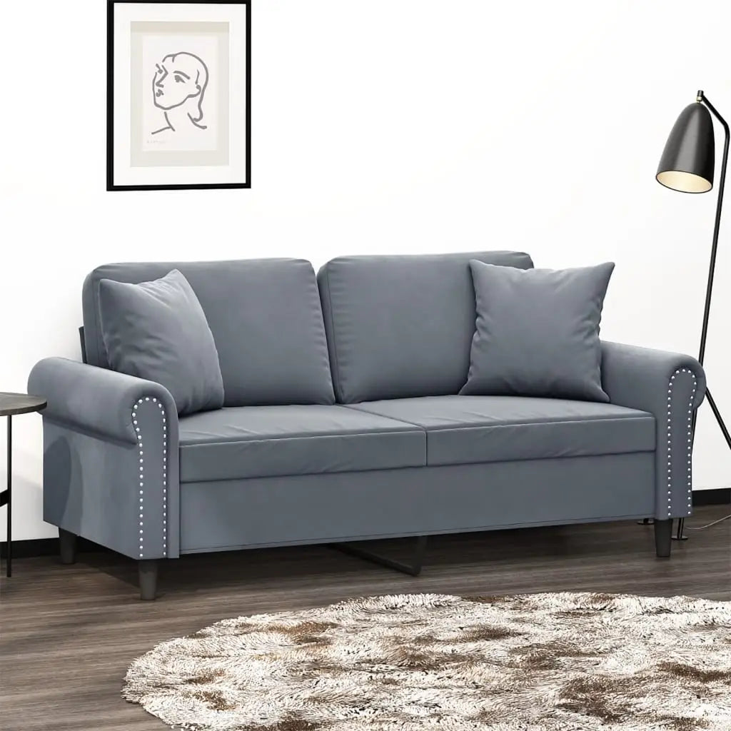 Canapé 2 places avec oreillers gris foncé 140 cm velours - XIOS