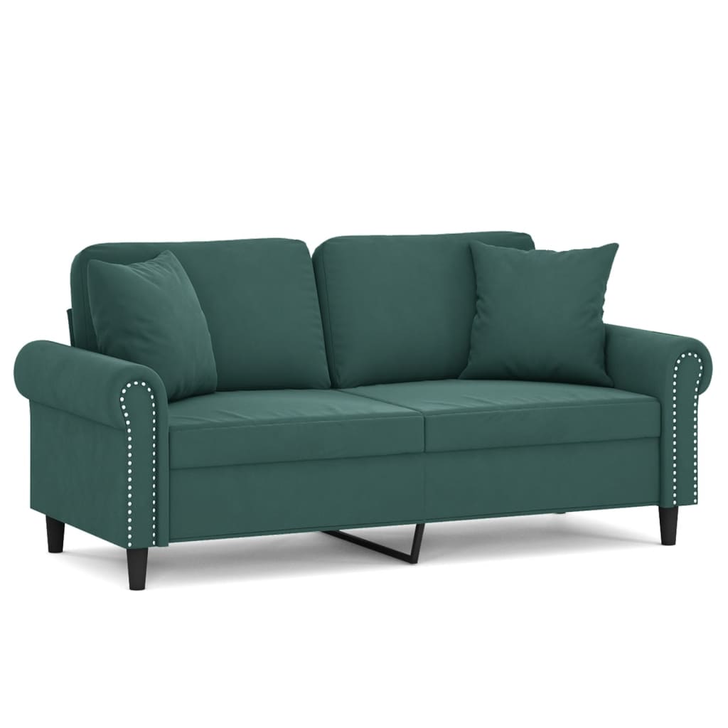 Canapé 2 places avec oreillers vert foncé 140 cm velours - XIOS