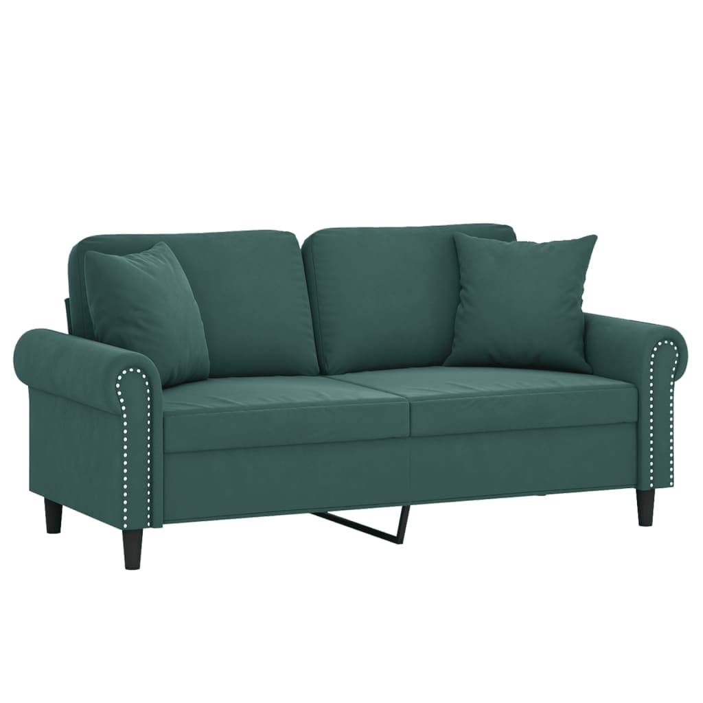Canapé 2 places avec oreillers vert foncé 140 cm velours - XIOS