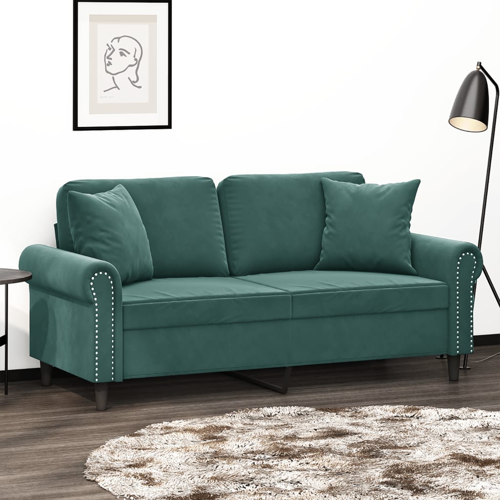 Canapé 2 places avec oreillers vert foncé 140 cm velours - XIOS