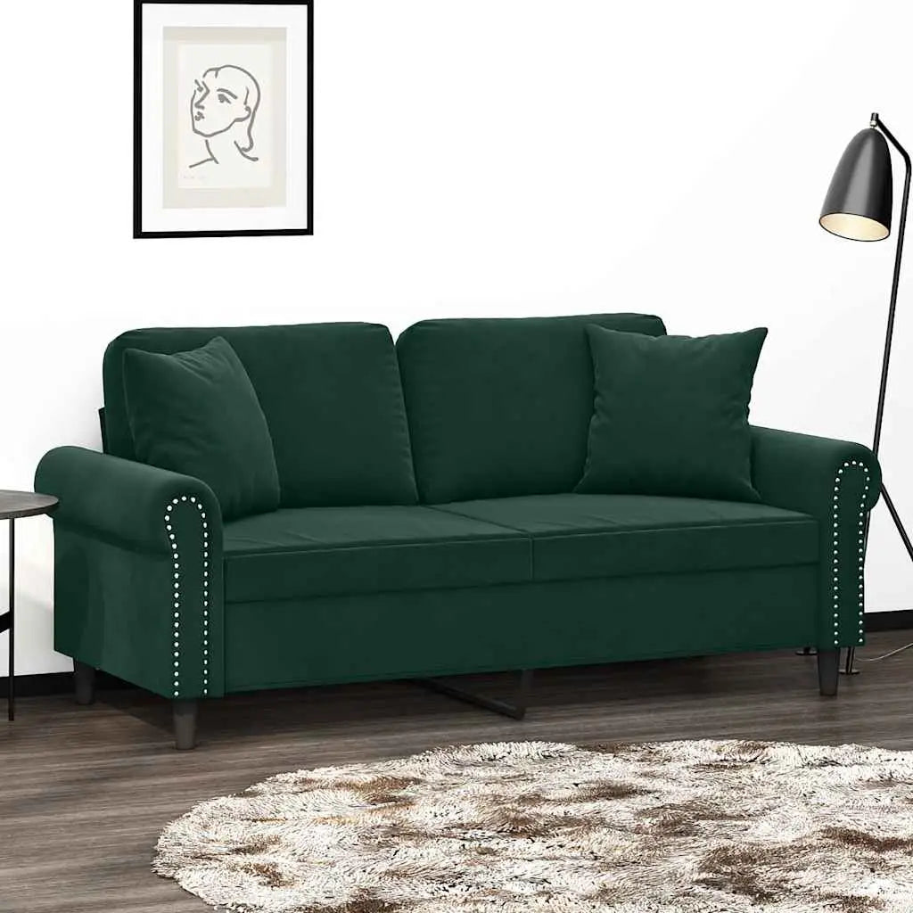 Canapé 2 places avec oreillers vert foncé 140 cm velours - XIOS