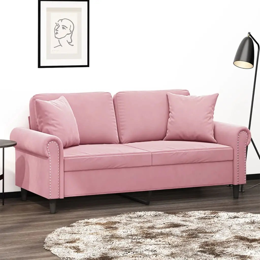 Canapé 2 places avec oreillers décoratifs rose 140 cm velours - XIOS