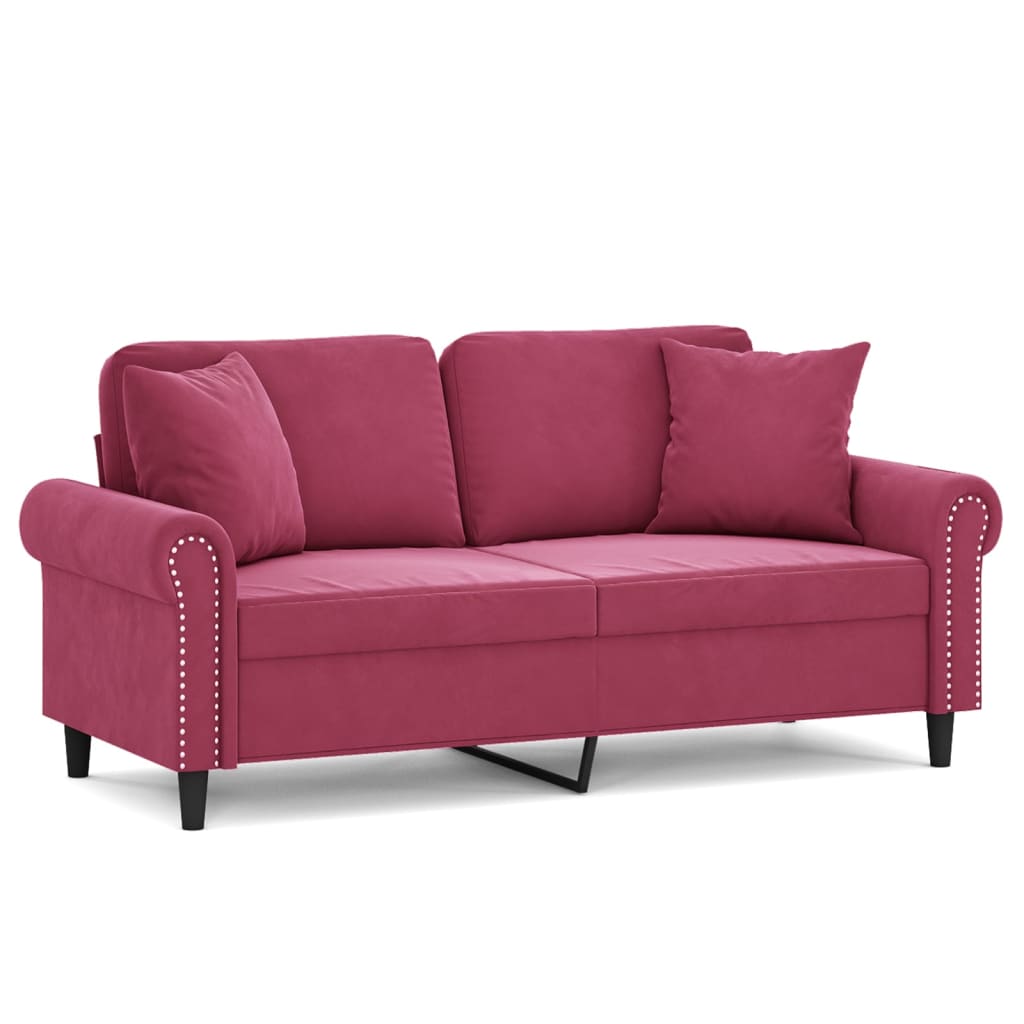 Canapé 2 places avec oreillers bordeaux 140 cm velours - XIOS