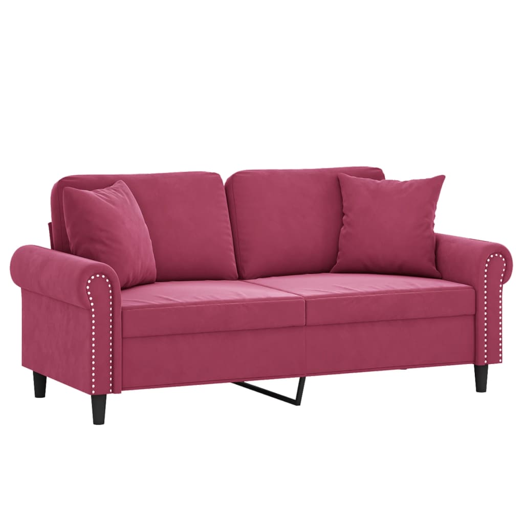 Canapé 2 places avec oreillers bordeaux 140 cm velours - XIOS