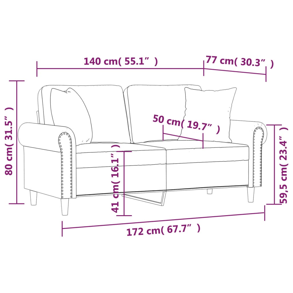 Canapé 2 places avec oreillers bordeaux 140 cm velours - XIOS