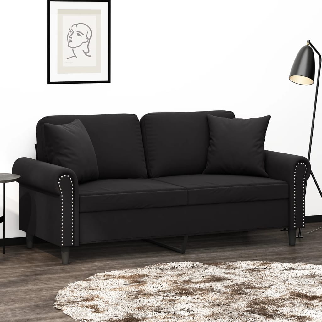 Canapé 2 places avec oreillers décoratifs noir 140 cm velours - XIOS