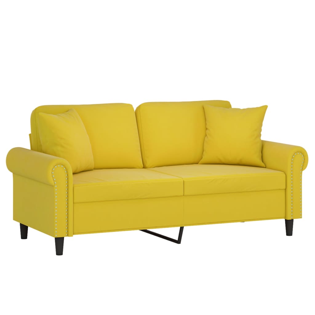 Canapé 2 places avec oreillers décoratifs jaune 140 cm velours - XIOS