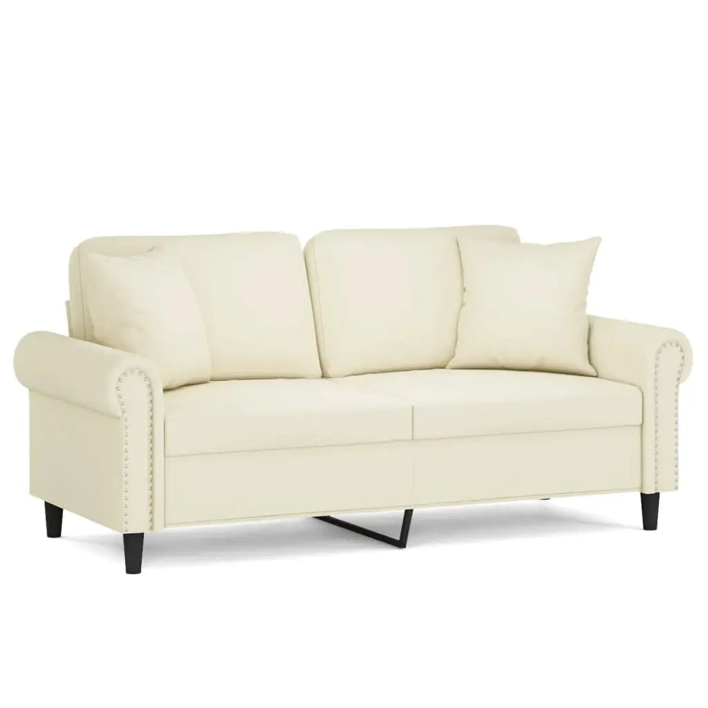 Canapé 2 places avec oreillers décoratifs crème 140 cm velours - XIOS