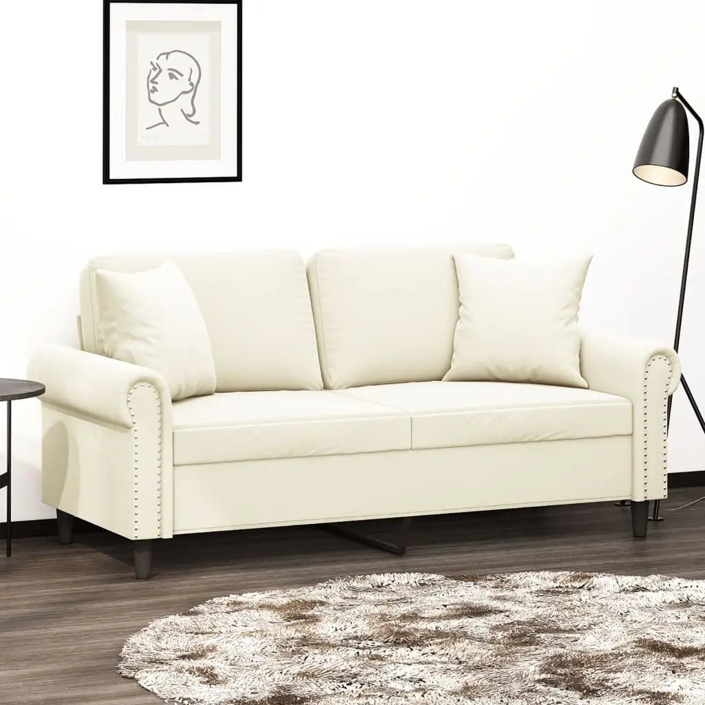 Canapé 2 places avec oreillers décoratifs crème 140 cm velours - XIOS