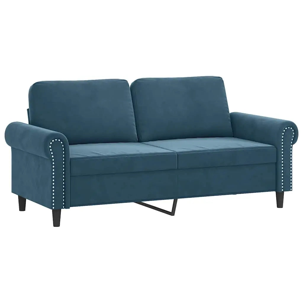 Canapé 2 places avec oreillers décoratifs bleu 140 cm velours - XIOS