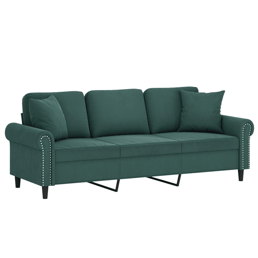 Canapé 3 places avec oreillers vert foncé 180 cm velours - XIOS