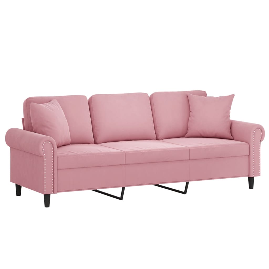 Canapé 3 places avec oreillers décoratifs rose 180 cm velours - XIOS