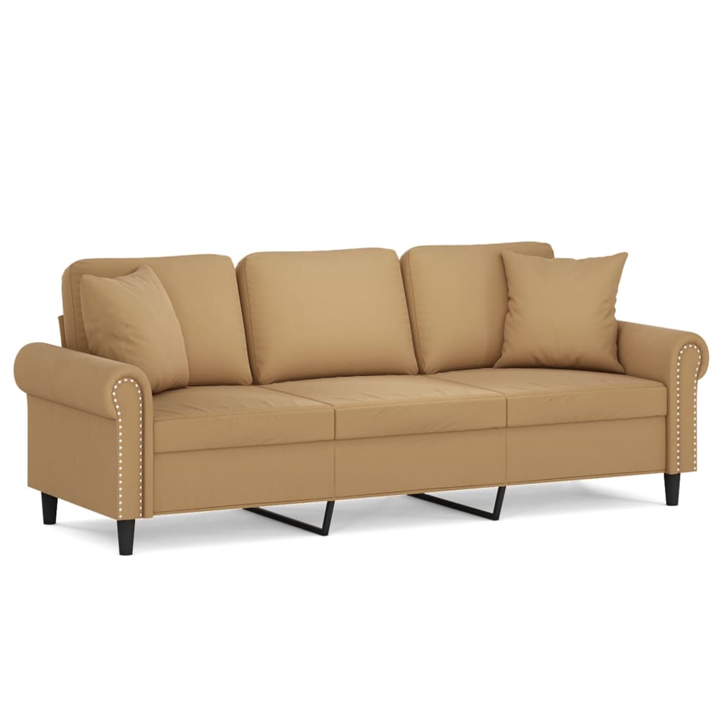 Canapé 3 places avec oreillers décoratifs marron 180 cm velours - XIOS