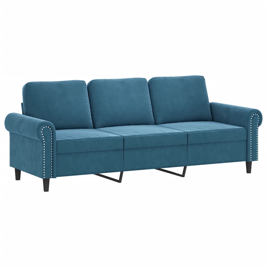 Canapé 3 places avec oreillers décoratifs bleu 180 cm velours - XIOS