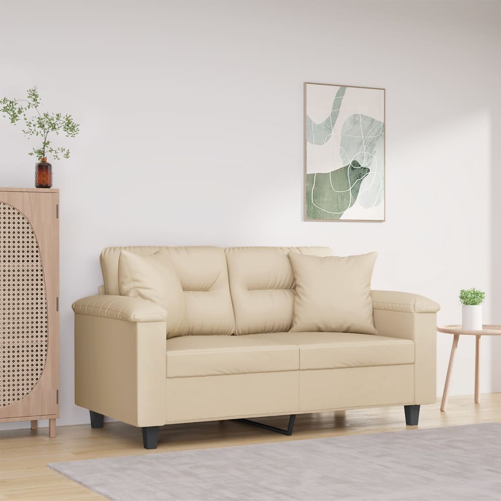 Canapé 2 places avec oreillers crème 120 cm tissu microfibre - XIOS