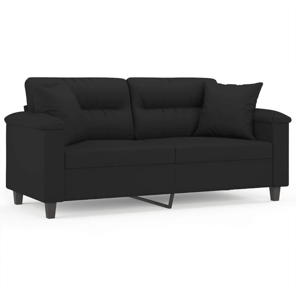 Canapé 2 places avec oreillers noir 140 cm tissu microfibre - XIOS