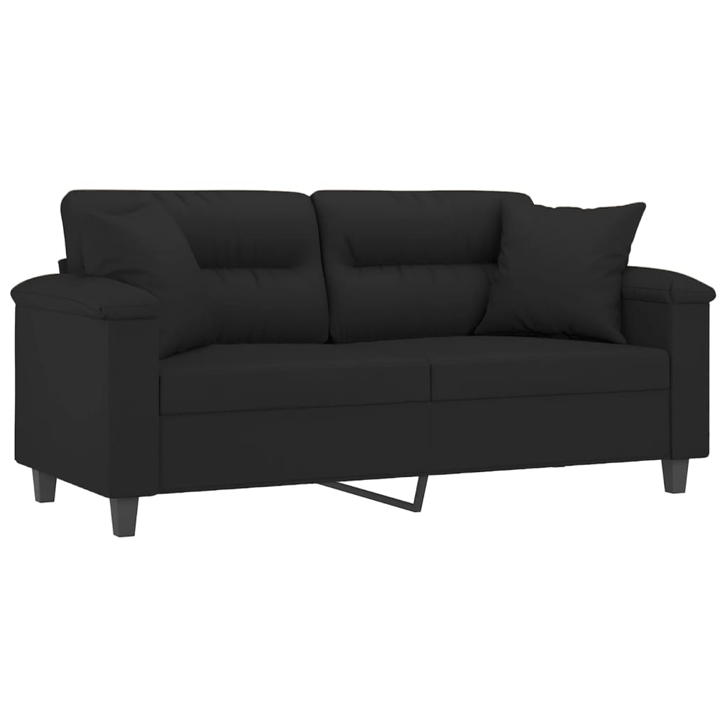 Canapé 2 places avec oreillers noir 140 cm tissu microfibre - XIOS