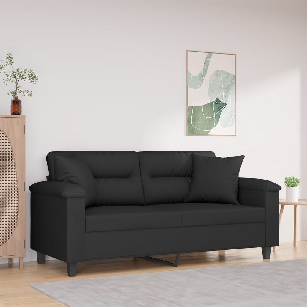 Canapé 2 places avec oreillers noir 140 cm tissu microfibre - XIOS