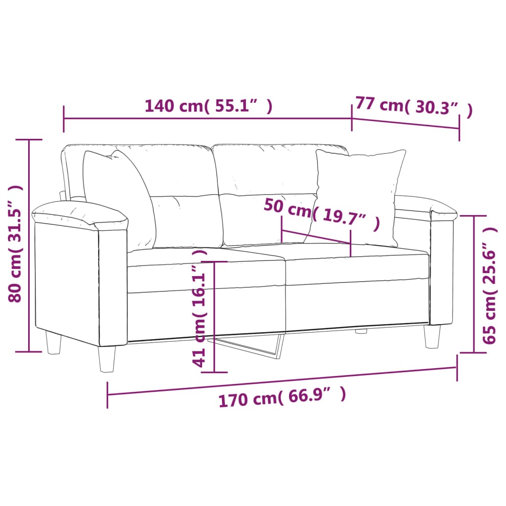 Canapé 2 places avec oreillers crème 140 cm tissu microfibre Canapés vidaXL
