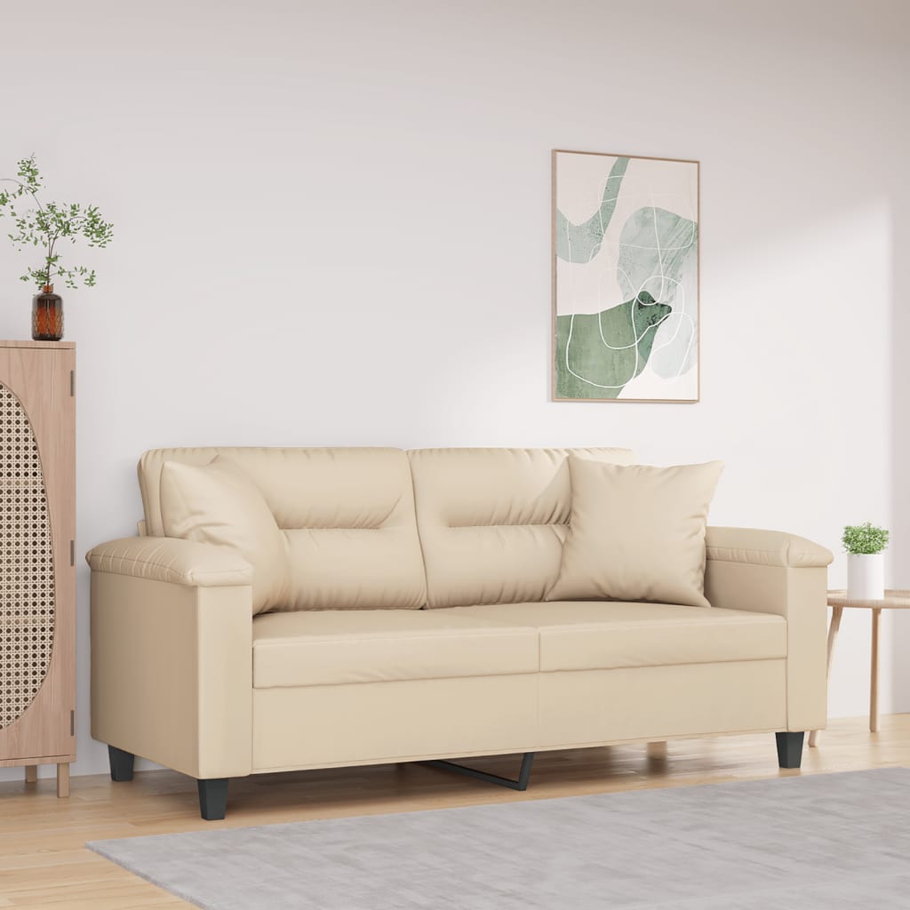 Canapé 2 places avec oreillers crème 140 cm tissu microfibre Canapés vidaXL